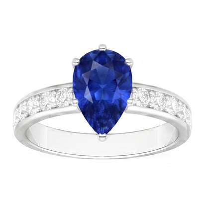 Blue Sapphire Engagement Ring Channel Set Natural Earth Mined Diamond Accents 3.50 Carats