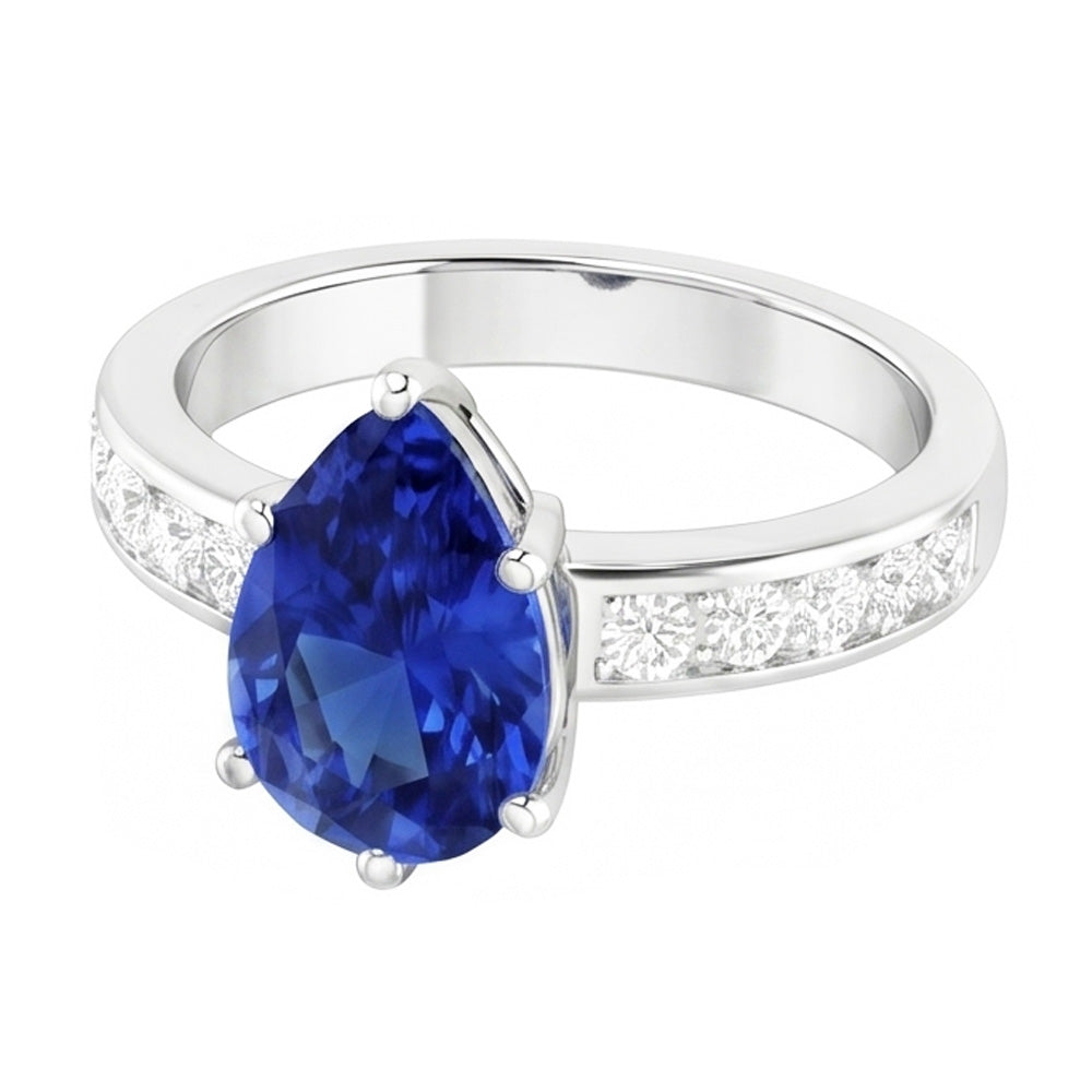 Blue Sapphire Engagement Ring Channel Set Natural Earth Mined Diamond Accents 3.50 Carats