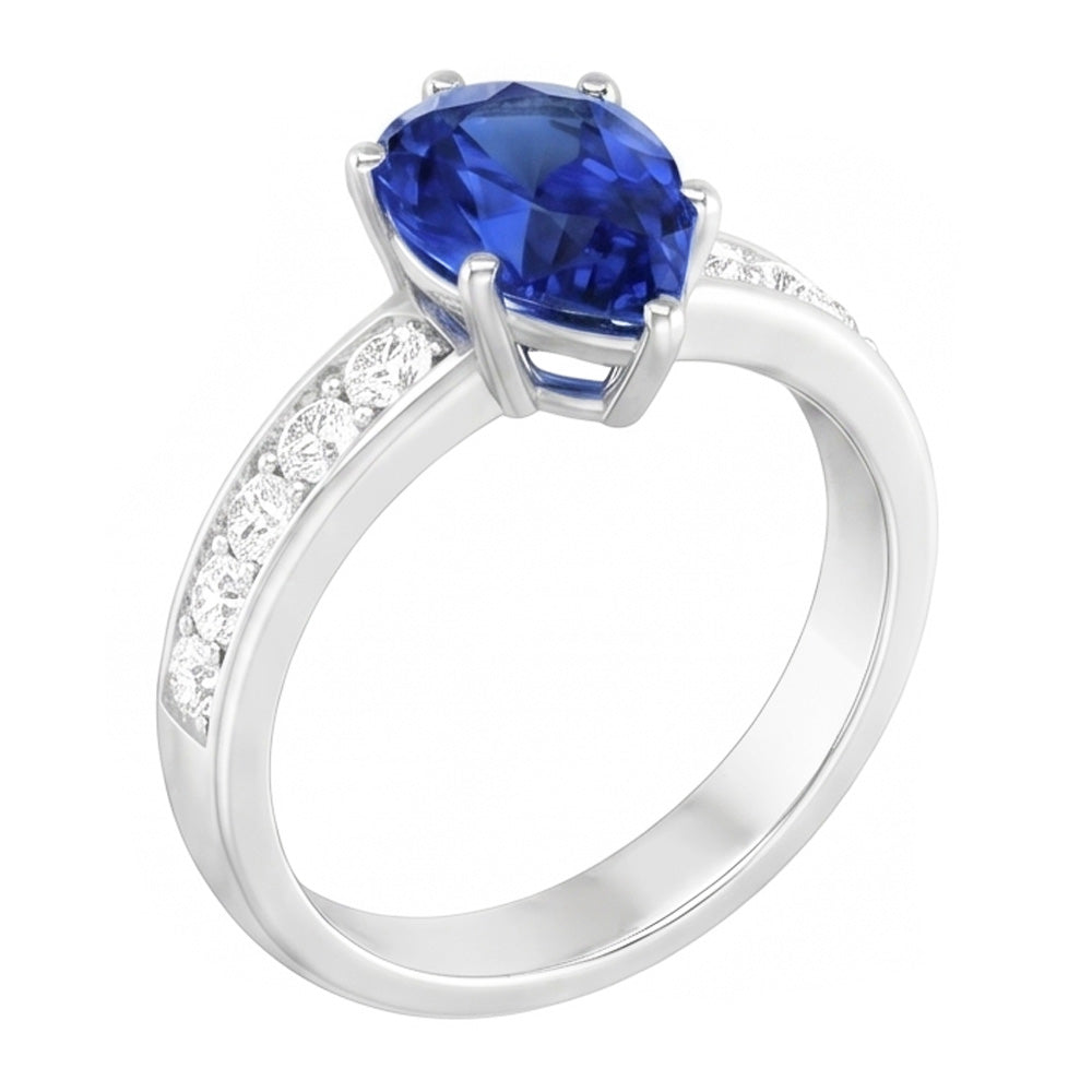 Blue Sapphire Engagement Ring Channel Set Natural Earth Mined Diamond Accents 3.50 Carats