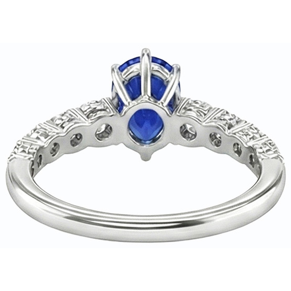 Blue Sapphire Engagement Ring Pear Shaped & Natural Earth Mined Diamonds 3.50 Carats