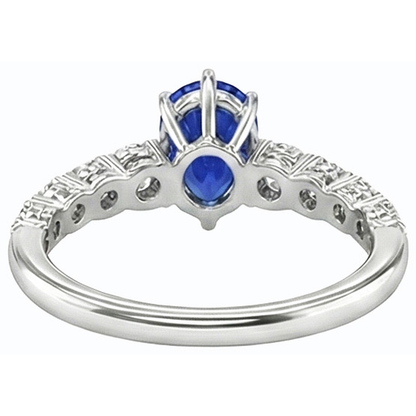 Blue Sapphire Engagement Ring Pear Shaped & Natural Earth Mined Diamonds 3.50 Carats