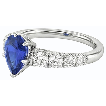 Blue Sapphire Engagement Ring Pear Shaped & Natural Earth Mined Diamonds 3.50 Carats