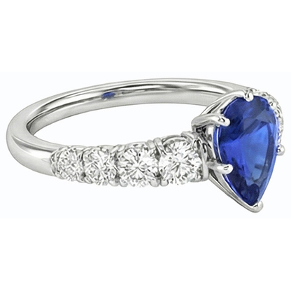 Blue Sapphire Engagement Ring Pear Shaped & Natural Earth Mined Diamonds 3.50 Carats