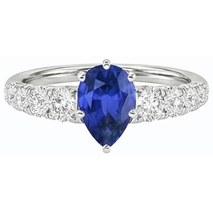 Blue Sapphire Engagement Ring Pear Shaped & Natural Earth Mined Diamonds 3.50 Carats