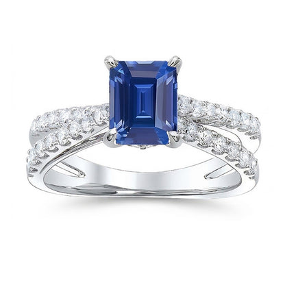 Blue Sapphire Engagement Ring Split Shank Round Natural Earth Mined Diamonds 3.50 Carats