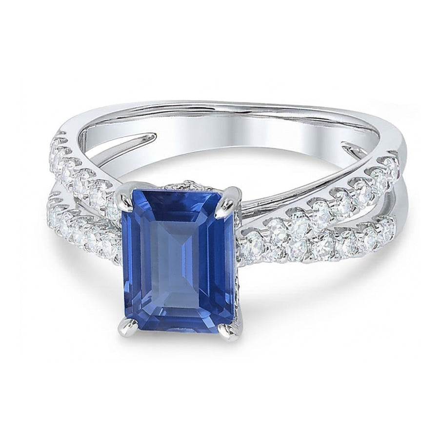 Blue Sapphire Engagement Ring Split Shank Round Natural Earth Mined Diamonds 3.50 Carats