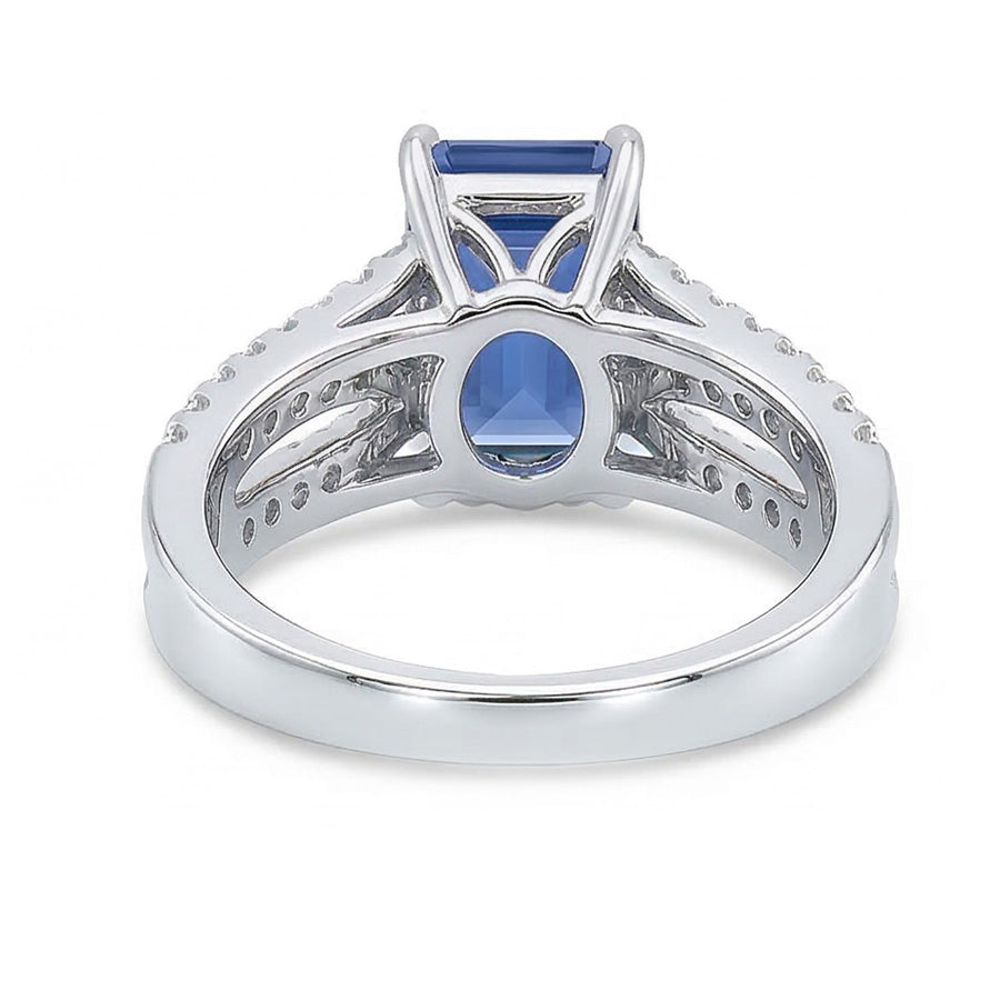 Blue Sapphire Engagement Ring Split Shank Round Natural Earth Mined Diamonds 3.50 Carats