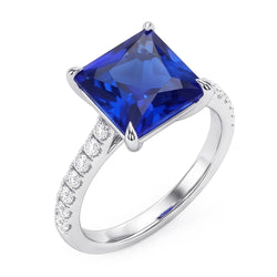 Blue Sapphire Engagement Ring With Pave Natural Earth Mined Diamond Accents 6 Carats