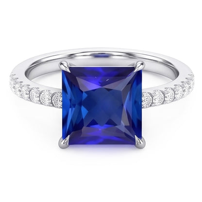 Blue Sapphire Engagement Ring With Pave Natural Earth Mined Diamond Accents 6 Carats