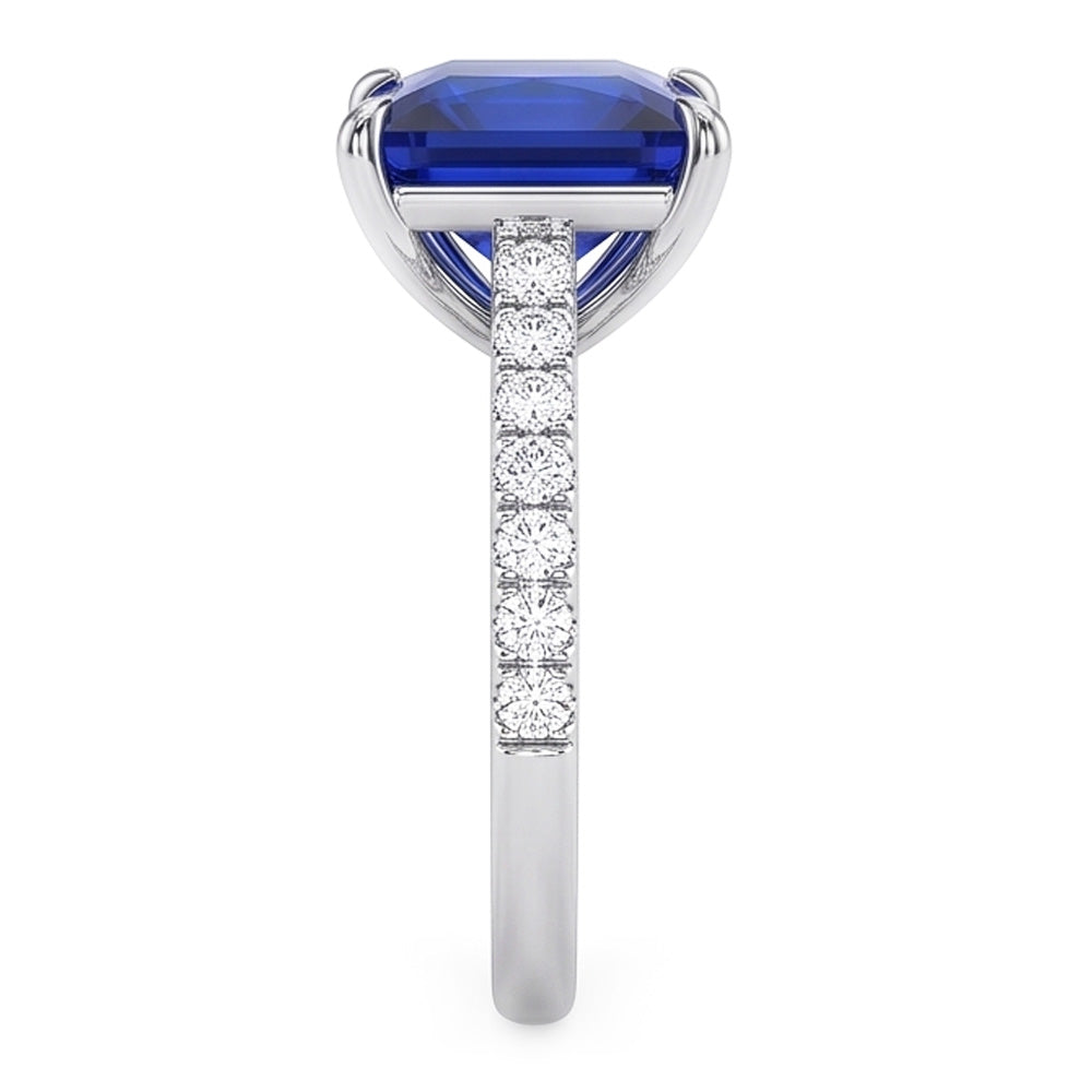 Blue Sapphire Engagement Ring With Pave Natural Earth Mined Diamond Accents 6 Carats