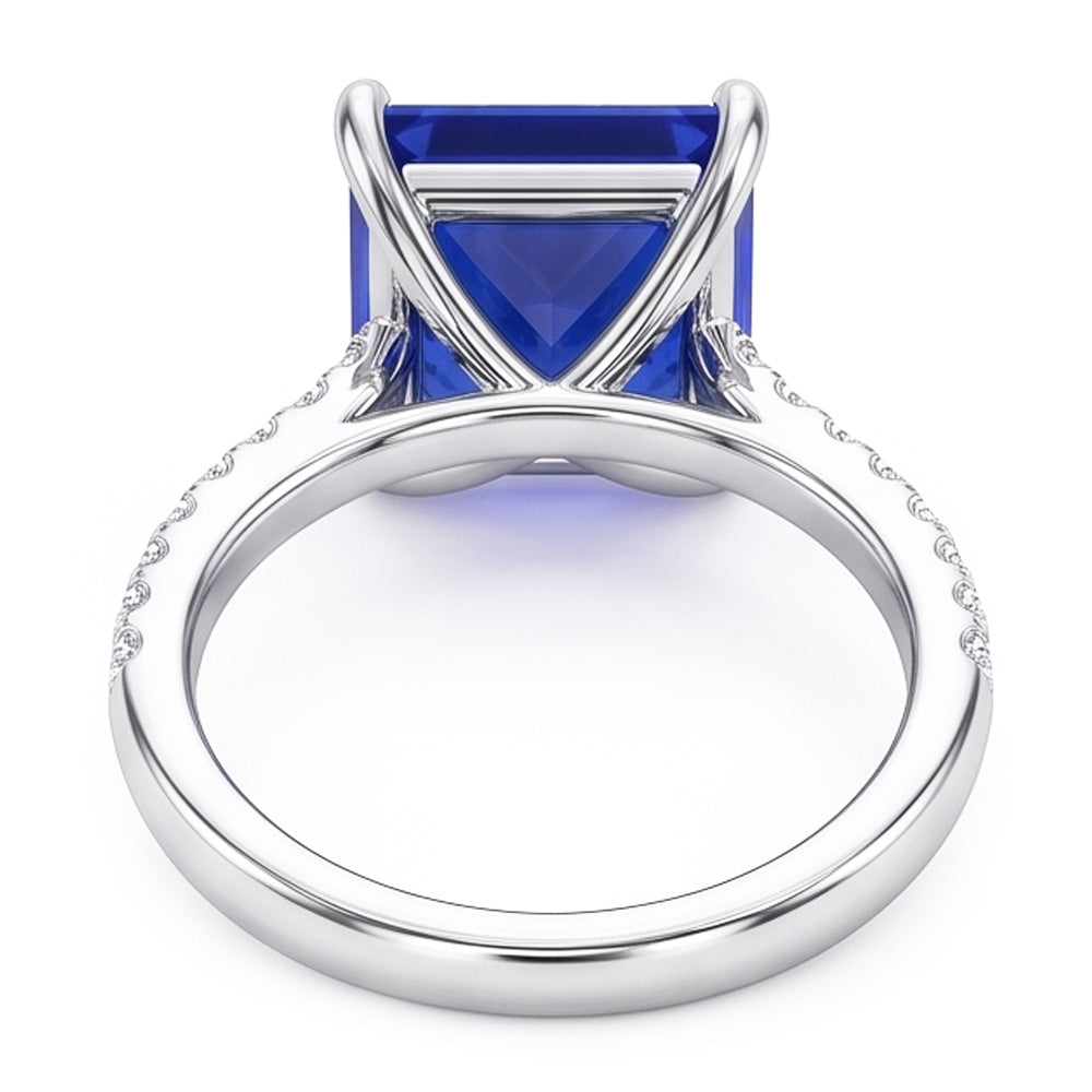 Blue Sapphire Engagement Ring With Pave Natural Earth Mined Diamond Accents 6 Carats