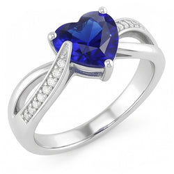 Blue Sapphire Engagement Ring & Natural Earth Mined Diamonds 2 Carats Gold