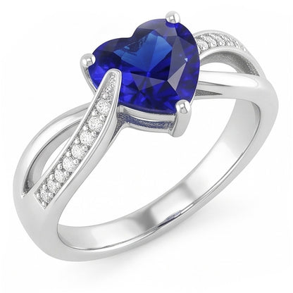 Blue Sapphire Engagement Ring & Natural Earth Mined Diamonds 2 Carats Gold