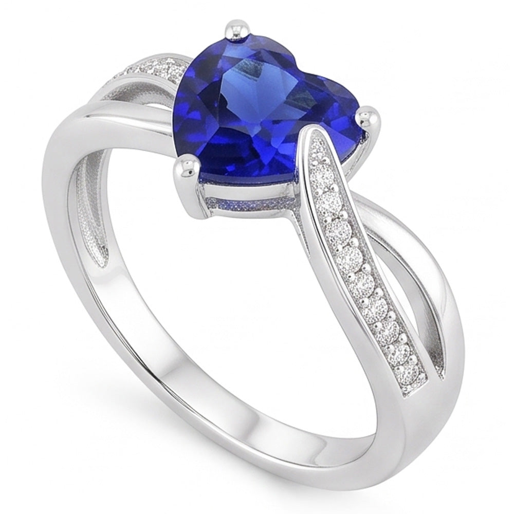 Blue Sapphire Engagement Ring & Natural Earth Mined Diamonds 2 Carats Gold
