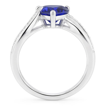 Blue Sapphire Engagement Ring & Natural Earth Mined Diamonds 2 Carats Gold