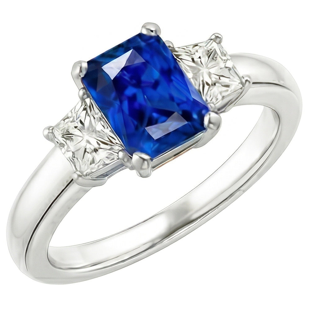 Blue Sapphire Gemstone Ring 2.50 Carats Sparkling Radiant Natural Earth Mined Diamonds