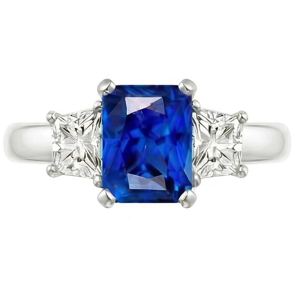 Blue Sapphire Gemstone Ring 2.50 Carats Sparkling Radiant Natural Earth Mined Diamonds