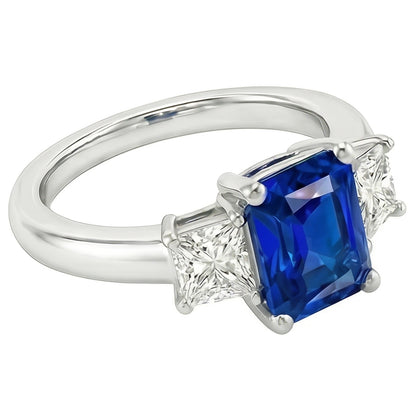 Blue Sapphire Gemstone Ring 2.50 Carats Sparkling Radiant Natural Earth Mined Diamonds