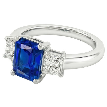 Blue Sapphire Gemstone Ring 2.50 Carats Sparkling Radiant Natural Earth Mined Diamonds