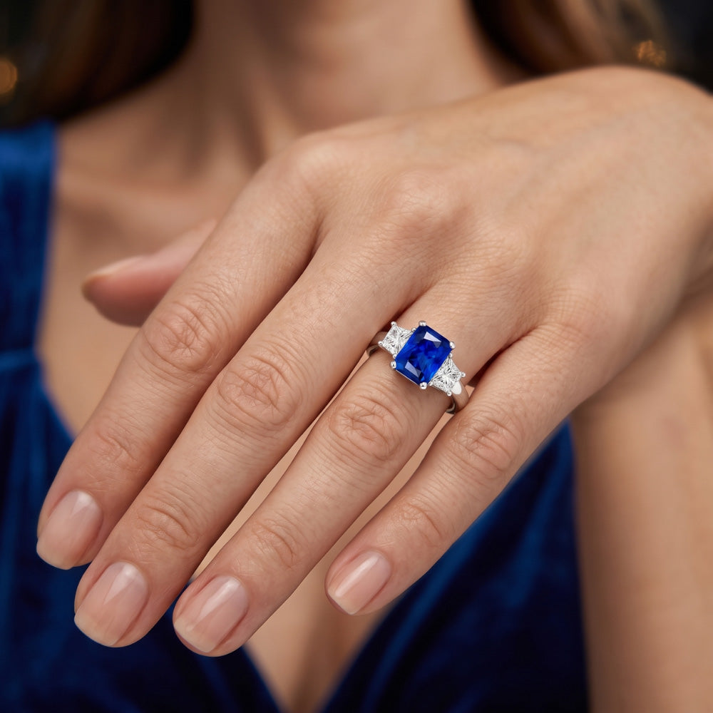 Blue Sapphire Gemstone Ring 2.50 Carats Sparkling Radiant Natural Earth Mined Diamonds