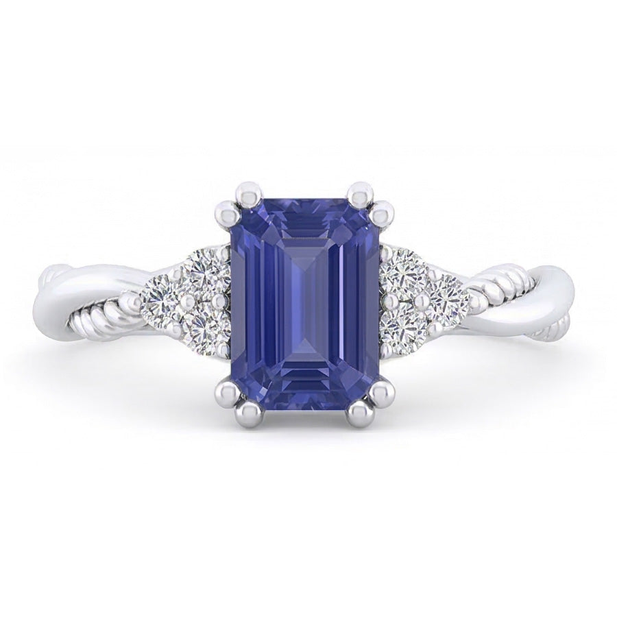 Blue Sapphire Gemstone Ring Twisted Rope Style Natural Earth Mined Diamonds 2 Carats