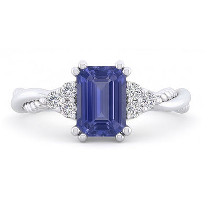 Blue Sapphire Gemstone Ring Twisted Rope Style Natural Earth Mined Diamonds 2 Carats