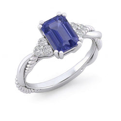 Blue Sapphire Gemstone Ring Twisted Rope Style Natural Earth Mined Diamonds 2 Carats