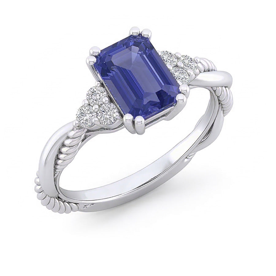 Blue Sapphire Gemstone Ring Twisted Rope Style Natural Earth Mined Diamonds 2 Carats