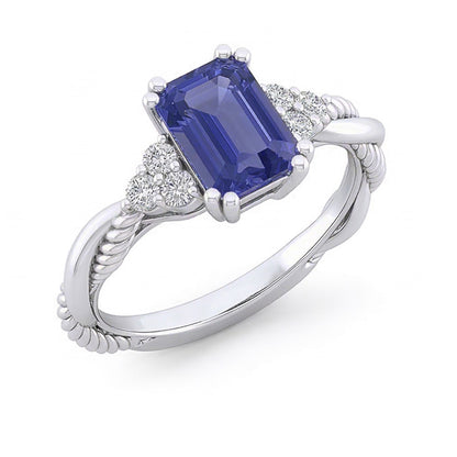 Blue Sapphire Gemstone Ring Twisted Rope Style Natural Earth Mined Diamonds 2 Carats