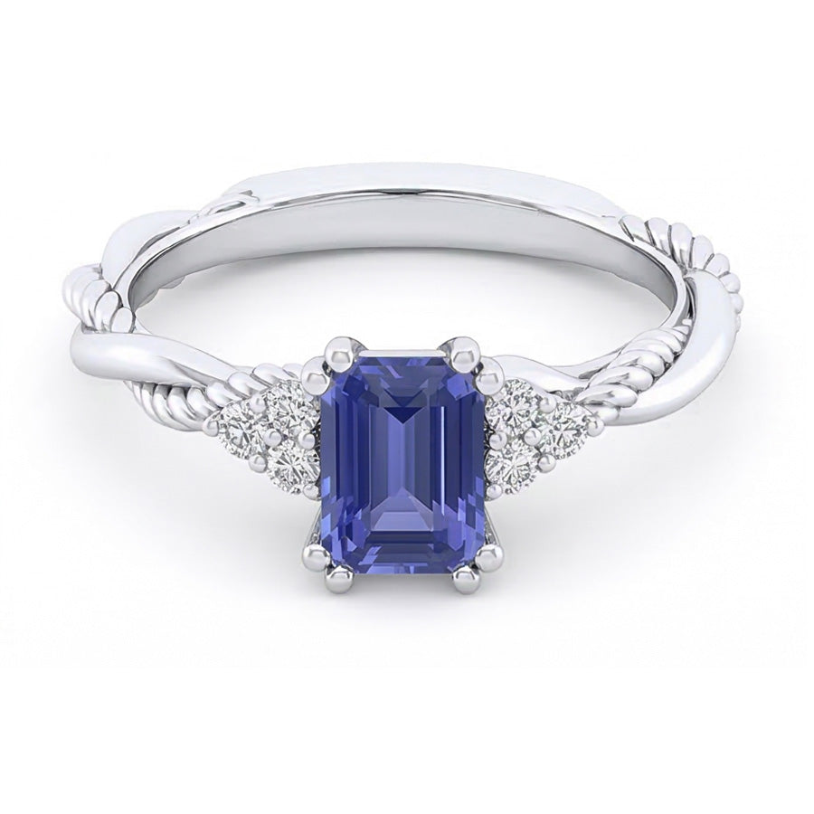 Blue Sapphire Gemstone Ring Twisted Rope Style Natural Earth Mined Diamonds 2 Carats