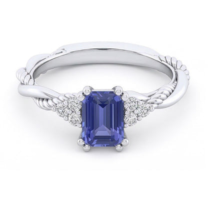 Blue Sapphire Gemstone Ring Twisted Rope Style Natural Earth Mined Diamonds 2 Carats