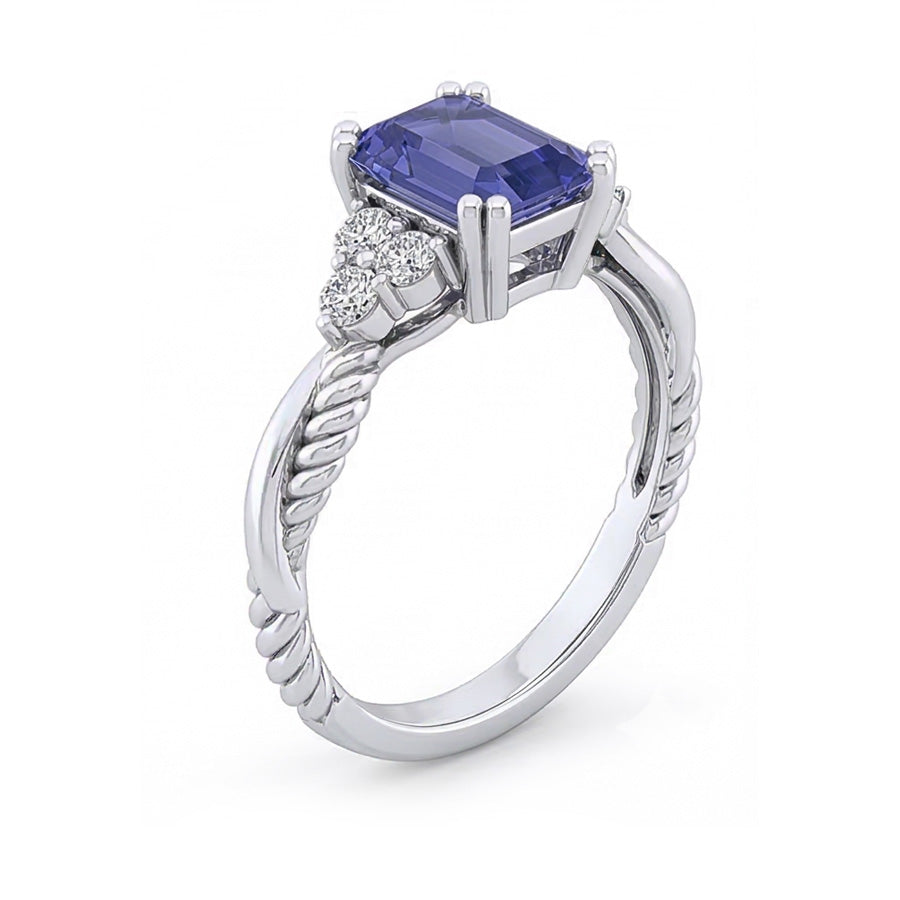 Blue Sapphire Gemstone Ring Twisted Rope Style Natural Earth Mined Diamonds 2 Carats