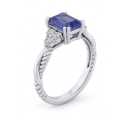 Blue Sapphire Gemstone Ring Twisted Rope Style Natural Earth Mined Diamonds 2 Carats