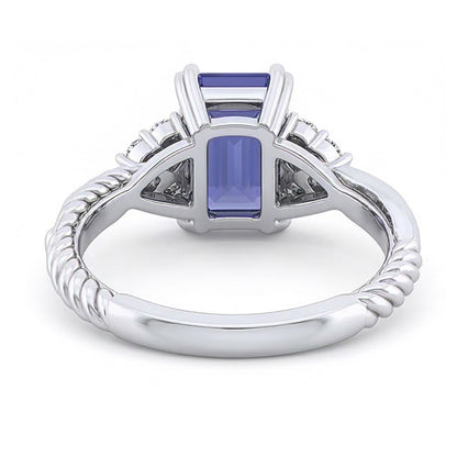 Blue Sapphire Gemstone Ring Twisted Rope Style Natural Earth Mined Diamonds 2 Carats