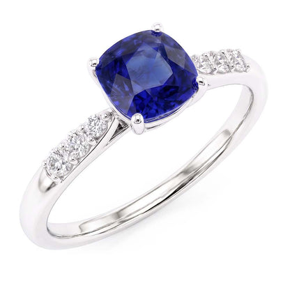 Blue Sapphire Gemstone Ring White Gold 14K Natural Earth Mined Diamonds 2.50 Carats