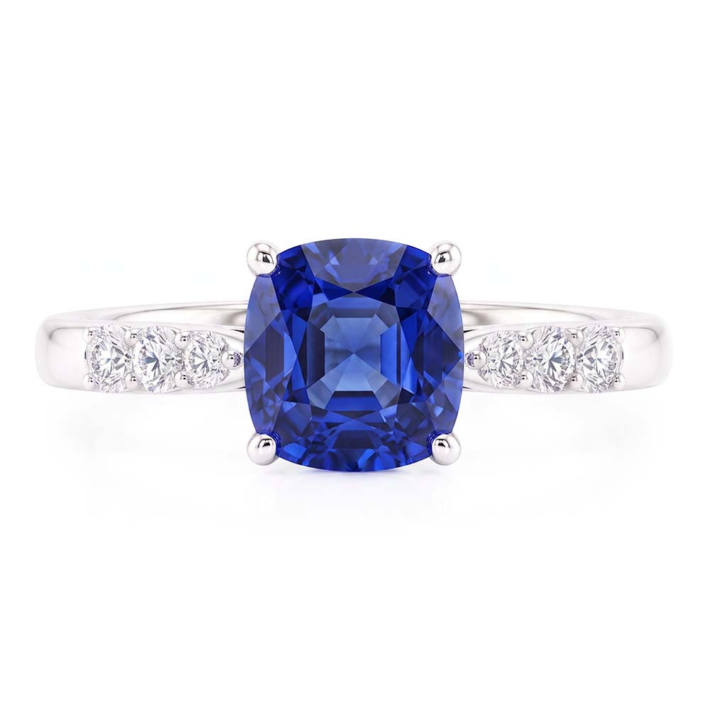 Blue Sapphire Gemstone Ring White Gold 14K Natural Earth Mined Diamonds 2.50 Carats