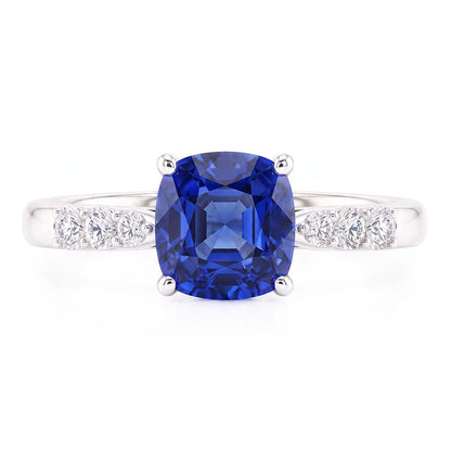 Blue Sapphire Gemstone Ring White Gold 14K Natural Earth Mined Diamonds 2.50 Carats