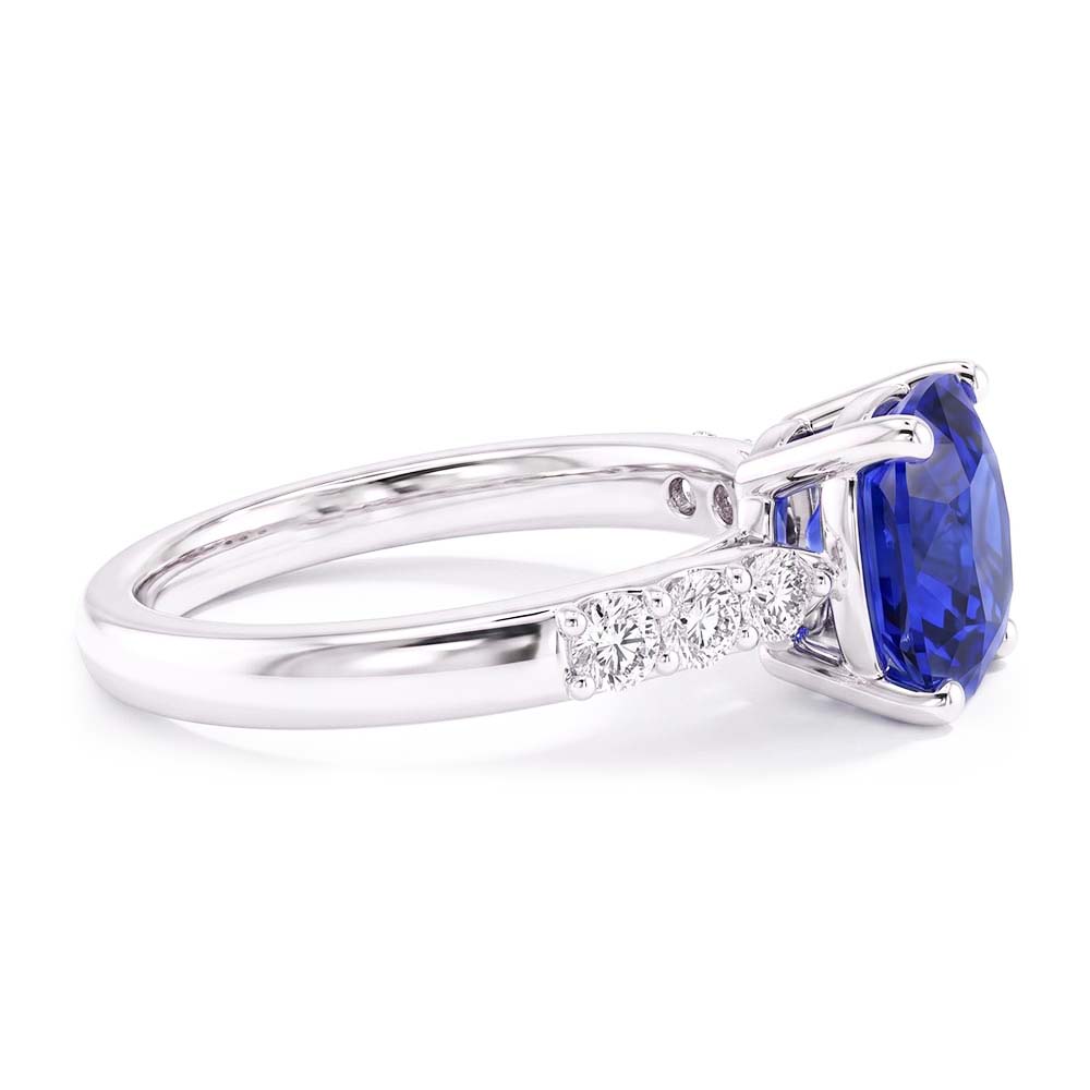 Blue Sapphire Gemstone Ring White Gold 14K Natural Earth Mined Diamonds 2.50 Carats