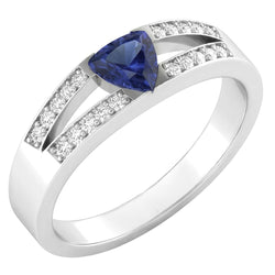 Blue Sapphire Gemstone Trillion Cut Ring 1 Carat Split Shank Natural Earth Mined Diamonds
