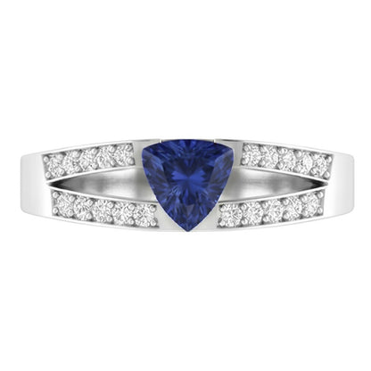 Blue Sapphire Gemstone Trillion Cut Ring 1 Carat Split Shank Natural Earth Mined Diamonds