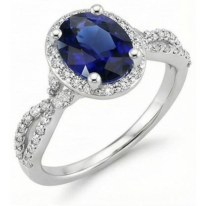 Natural Real ( Not Lab Grown )  Blue Sapphire Halo Anniversary Ring Twist Style 5 Carats Gold