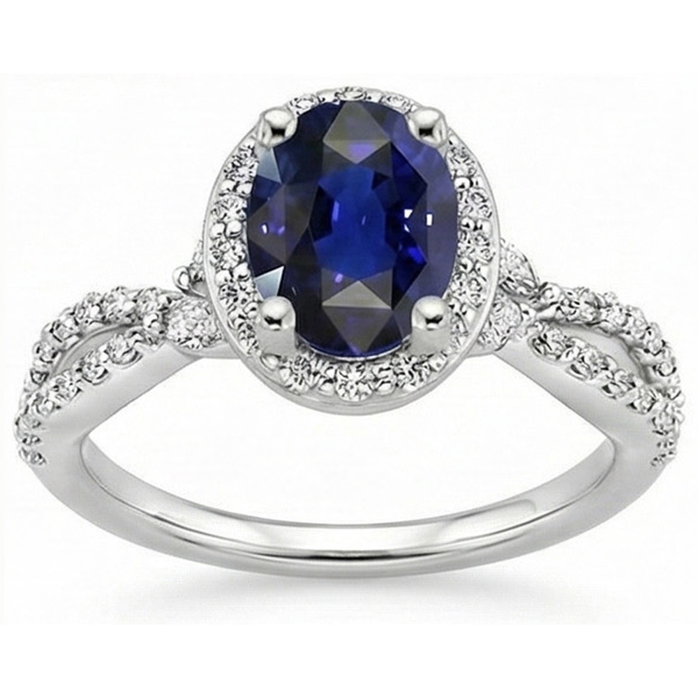 Natural Real ( Not Lab Grown )  Blue Sapphire Halo Anniversary Ring Twist Style 5 Carats Gold