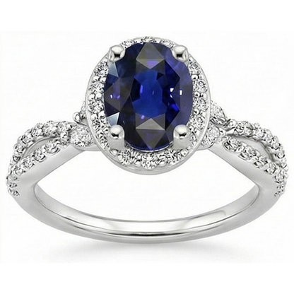 Natural Real ( Not Lab Grown )  Blue Sapphire Halo Anniversary Ring Twist Style 5 Carats Gold