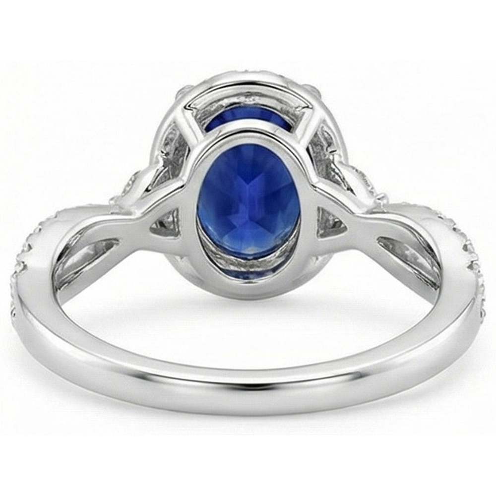 Natural Real ( Not Lab Grown )  Blue Sapphire Halo Anniversary Ring Twist Style 5 Carats Gold