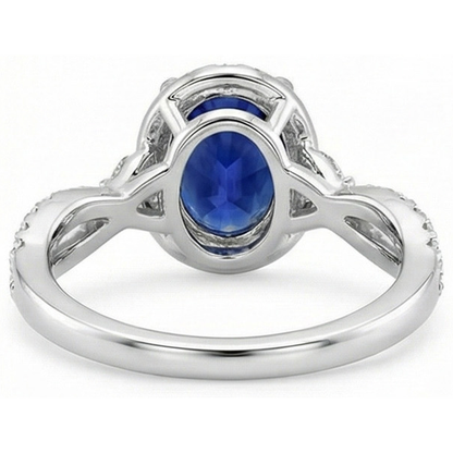Natural Real ( Not Lab Grown )  Blue Sapphire Halo Anniversary Ring Twist Style 5 Carats Gold