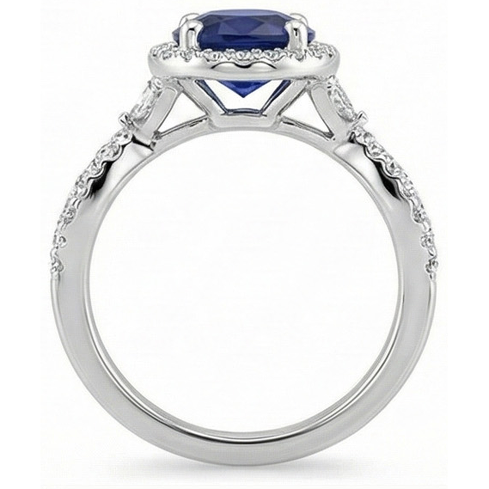 Natural Real ( Not Lab Grown )  Blue Sapphire Halo Anniversary Ring Twist Style 5 Carats Gold