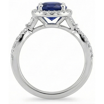 Natural Real ( Not Lab Grown )  Blue Sapphire Halo Anniversary Ring Twist Style 5 Carats Gold
