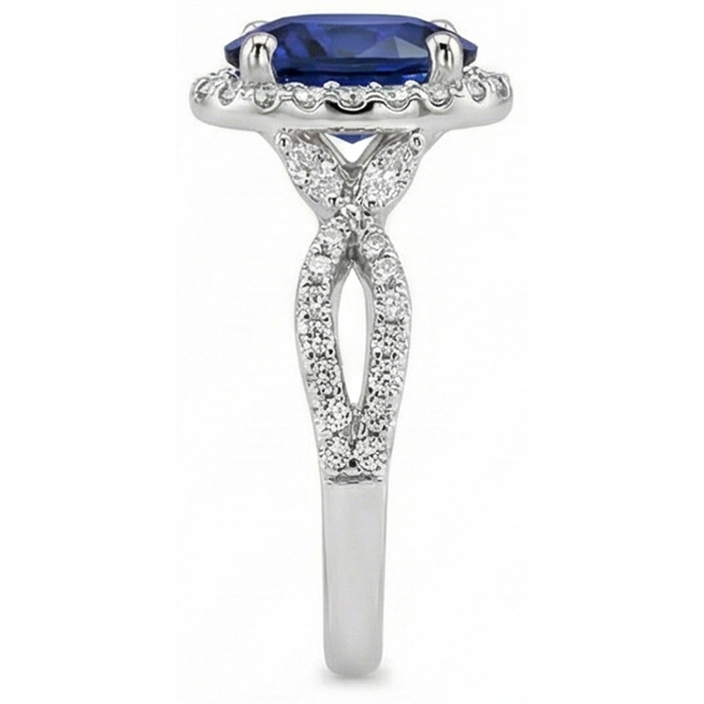 Natural Real ( Not Lab Grown )  Blue Sapphire Halo Anniversary Ring Twist Style 5 Carats Gold