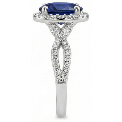 Natural Real ( Not Lab Grown )  Blue Sapphire Halo Anniversary Ring Twist Style 5 Carats Gold