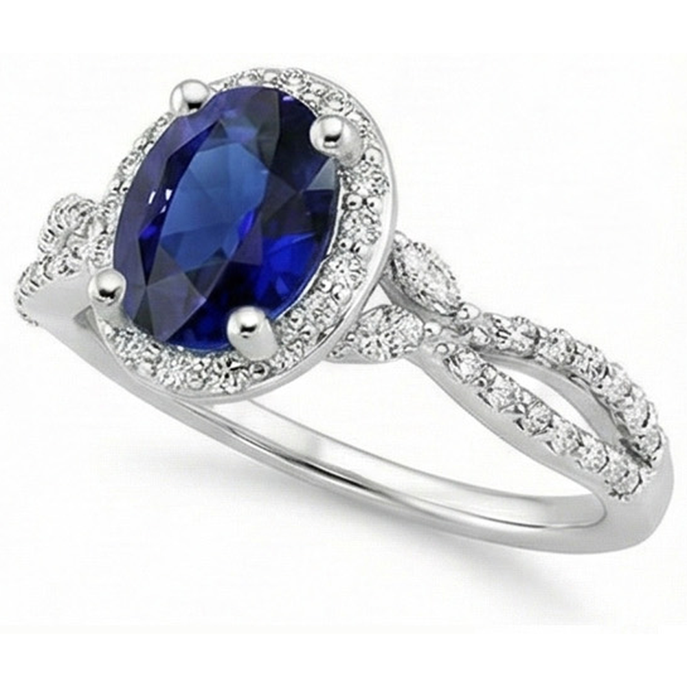Natural Real ( Not Lab Grown )  Blue Sapphire Halo Anniversary Ring Twist Style 5 Carats Gold